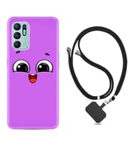 Oppo Reno 6 Kılıf Silikon Boyun Askılı İpli Desenli Silikon Purple Sweety 1717
