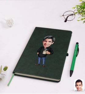 BK Gift Kişiye Özel Erkek Karikatürlü Yeşil Termo Deri Defter Kalem Seti Model 82