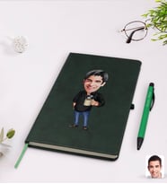 BK Gift Kişiye Özel Erkek Karikatürlü Yeşil Termo Deri Defter Kalem Seti Model 82