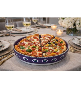 El Yapımı Çini Pizza Tabağı 30 cm – Nazar Motifli Seramik Servis Tabağı Sunum & Sofra Dekoru