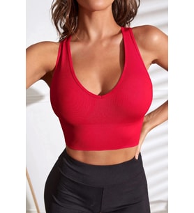 Giyim Kadın Kırmızı Derin Göğüs Dekolteli Şık Crop Top Bluz