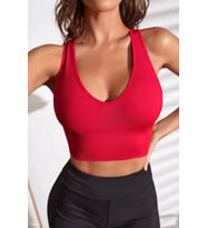 Giyim Kadın Kırmızı Derin Göğüs Dekolteli Şık Crop Top Bluz