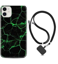 Apple iPhone 11 12 13 Mini Kılıf Boyun Askılı Silikon Yeşil Şerit Mermer 1320