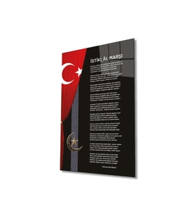 İstiklal Marşı ve Türk Bayrağı Cam Tablo Modern Ev Ofis Salon Hediyelik Büyük Tablo Duvar Dekoru (Çok Renkli)