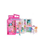 Barbie Portatif Tatil Evi™ Bebek Ve Oyun Seti, 4 Oyun Alanı Ve 11 Dekorasyon Aksesuarı Hrj77