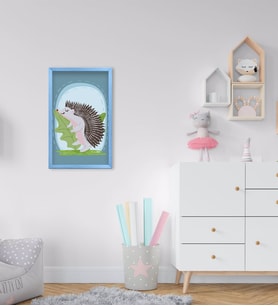 BK Home Kirpi Tasarımlı Dekoratif Mavi Ahşap Çerçeveli Çocuk Odası Tablo-1