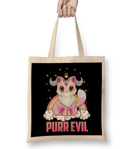 Purr Evil Satanic Cat Pun Pure Evil Goth Kitten Bez Çanta Uzun Saplı