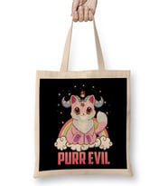 Purr Evil Satanic Cat Pun Pure Evil Goth Kitten Bez Çanta Uzun Saplı