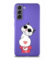 Samsung Galaxy S21 Soft Premier Kapak Coolcat Tasarımlı Silikon Kılıf - Mor (Şeffaf)