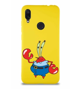 Xiaomi Redmi Note 7 Pro Soft Premier Kapak Bay Yengeç Tasarımlı Silikon Kılıf - Sarı (Şeffaf)