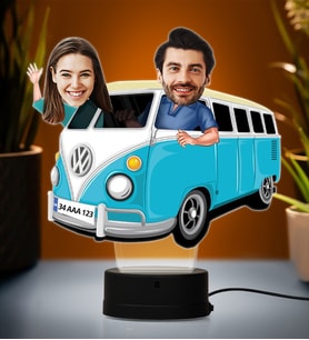 Doğum Günü Hediyesi,Sevgiliye Hediye, Kişiye Özel Fotoğraflı Vosvos Minibüs Çift Tasarımlı Karikatür 3D Led Lamba (Beyaz)