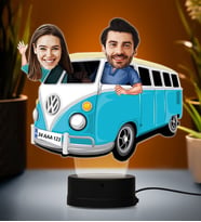 Doğum Günü Hediyesi,Sevgiliye Hediye, Kişiye Özel Fotoğraflı Vosvos Minibüs Çift Tasarımlı Karikatür 3D Led Lamba (Beyaz)