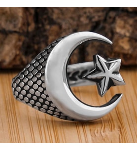 Ay Yıldız Tasarımlı Ayarlanabilir 925 Ayar Gümüş Yüzük