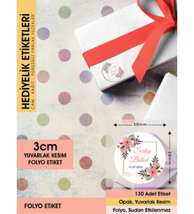 Suluboya Çiçek Modeli-4 Düğün Ürünlerinize Özel 3cm - 130 Adet Folyo Sticker