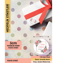 Suluboya Çiçek Modeli-4 Düğün Ürünlerinize Özel 3cm - 130 Adet Folyo Sticker