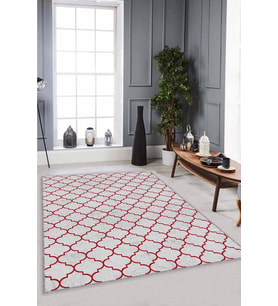 Bordo Fas Desen Kaymaz Taban Makinede Yıkanabilir Halı FS08 - 100 x 160 cm