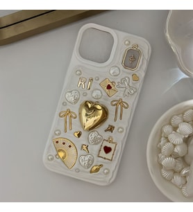 Kişiye Özel Harfli El Yapımı Kalp Çerçeve Charm Telefon Kılıfı - iPhone modelleri için uyumlu
