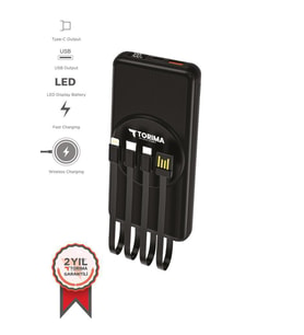 Torima TRM-1014 Siyah 10.000mAh Wirelles Dijital Göstergeli Hızlı Şarjlı Powerbank