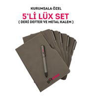 giftcrea Kurumsal Firmalara Özel Baskılı Özelleştirilebilir, 5'li Deri Defter ve Metal Kalem Seti
