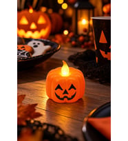 Halloween LED Balkabağı Mum Pilli Işıklı Turuncu Dekoratif Cadılar Bayramı Masa Dekoru 5x5 cm