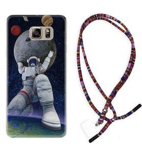 Samsung S7 Edge S20 Fe Plus Ultra S21 S22 Kılıf Boyun Asklı Rasta Silikon Astronot ve Dünya 1759