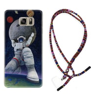 Samsung S7 Edge S20 Fe Plus Ultra S21 S22 Kılıf Boyun Asklı Rasta Silikon Astronot ve Dünya 1759