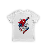 Spiderman baskılı örümcek adam pamuklu penye kumaş yazlık çocuk tişört (Beyaz)