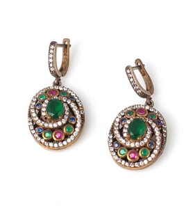 925 Ayar Gümüş Ve Bronz Karışımı Oval Taşlı Küpe