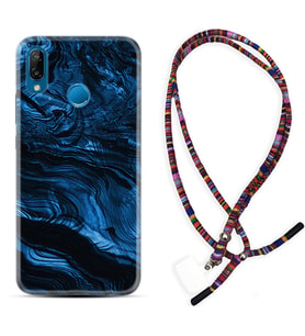 Huawei P20 Lite Mate 10 20 Lite Pro P40 Lite KılıfBoyun Asklı Rasta Silikon Blue MArble 1379