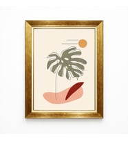 Tablore Lüks Altın Çerçeveli Deve Tabanı Yaprağı Tablosu - Minimalist Soyut Güneş Desenli Duvar Dekoru