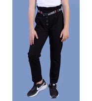 Toontoy Kız Çocuk Beli Lastikli Kemer Detaylı Pantolon (Siyah)