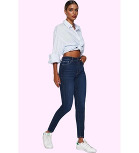 Kadın Skinny Jean Yüksek Bel İncelten Etki Stretch Dokuma Günlük Yaz Aylarının Vazgeçilmezi (Koyu Mavi)