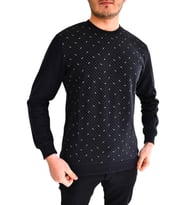 Erkek Sıfır Yaka Sweat Yaprak Desenli BGL-ST01705 (Siyah)