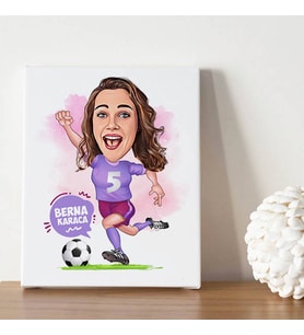 Futbolcu Kadın Karikatürlü Kanvas Tablo