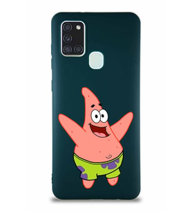 Samsung Galaxy A21S Soft Premier Kapak Patrick Yıldız Tasarımlı Silikon Kılıf - Yeşil (Şeffaf)