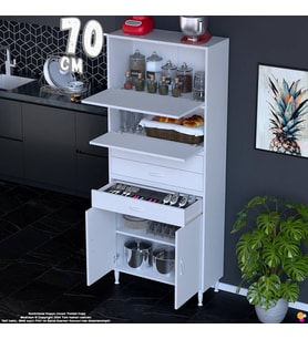 Eliusta Lorin 70 cm 4 Kapaklı Raflı Çok Amaçlı Mutfak Kiler ve Depolama Dolabı Beyaz Boy Dolabı-70x194x32 cm
