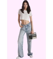 Kadın Pamuk Denim Wide Leg Pantolon Normal Bel Düz Desen Rahat Günlük Kullanım Özel Günler (Mavi)