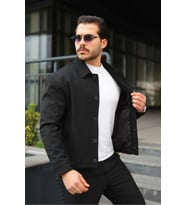 Spor Şık Rahat Kumaş Düğmeli Mevsimlik Ceket (Siyah)