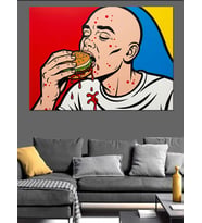 Pop Art Yemek Yiyen Adam Dekoratif Kanvas - Mdf Ahşap Tablo
