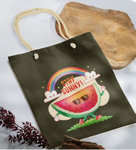 BK Gift Yaz Temalı Haki Halat Saplı Kumaş Plaj Çantası -18, Baskılı Omuz Çantası, Alışveriş Çantası, Arkadaşa Hediye, Sevgiliye Hediye