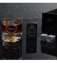 Ahşap Kutulu Vintage Tasarımlı Kişiye Özel Çakmaklı ve Taşlı Viski Kadehi Seti