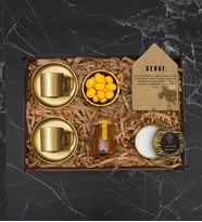 Dekoratif Ahşap Kutuda & 2 Kişilik Gold Fincan Takımı, Çerezlik, Kahve, Biblo Çerçeve, Kokulu Mum