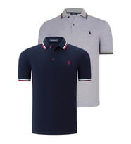 İKİLİ SET T8594 DEWBERRY ERKEK T-SHIRT-LACİVERT - GRİ (Lacivert-Gri)
