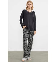 Yakası Düğme Detaylı Pijama Takım - Siyah