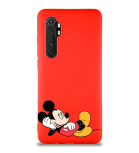 Xiaomi Mi Note 10 Lite Soft Premier Kapak Mickey Mouse-F Tasarımlı Silikon Kılıf - Kırmızı (Şeffaf)