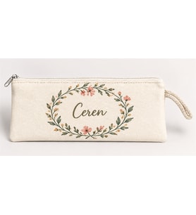 Kişiye Özel Çiçek Çelengi Baskılı Fermuarlı Clutch El Çantası Makyaj Çantası Model 01302