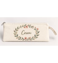Kişiye Özel Çiçek Çelengi Baskılı Fermuarlı Clutch El Çantası Makyaj Çantası Model 01302