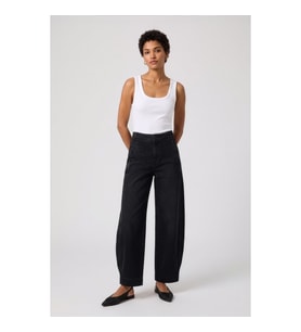 Kadın Siyah Yüksek Bel Wide Leg Barrel Fit Jean Pantolon