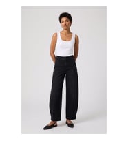 Kadın Siyah Yüksek Bel Wide Leg Barrel Fit Jean Pantolon