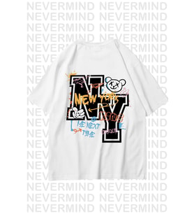 Unisex Kadın Erkek NY-ME Özel Tasarım Sırt Baskılı  Oversize Tshirt (Beyaz)